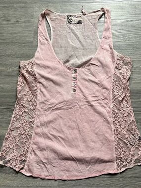 Boho Light Pink Lace-Panel Tank Top